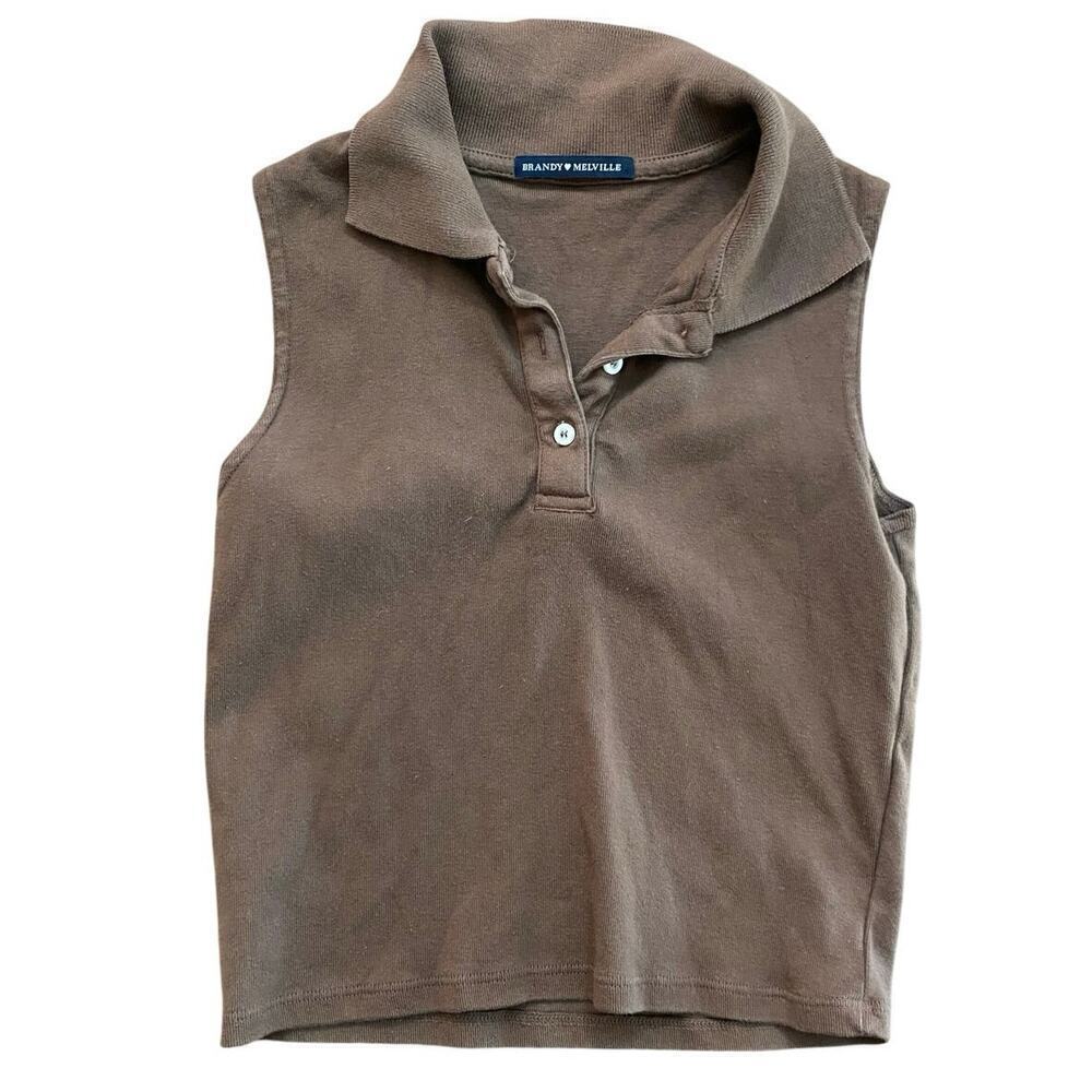 Brandy Melville Brown Button Front Sleeveless Colleena Cropped Top Size